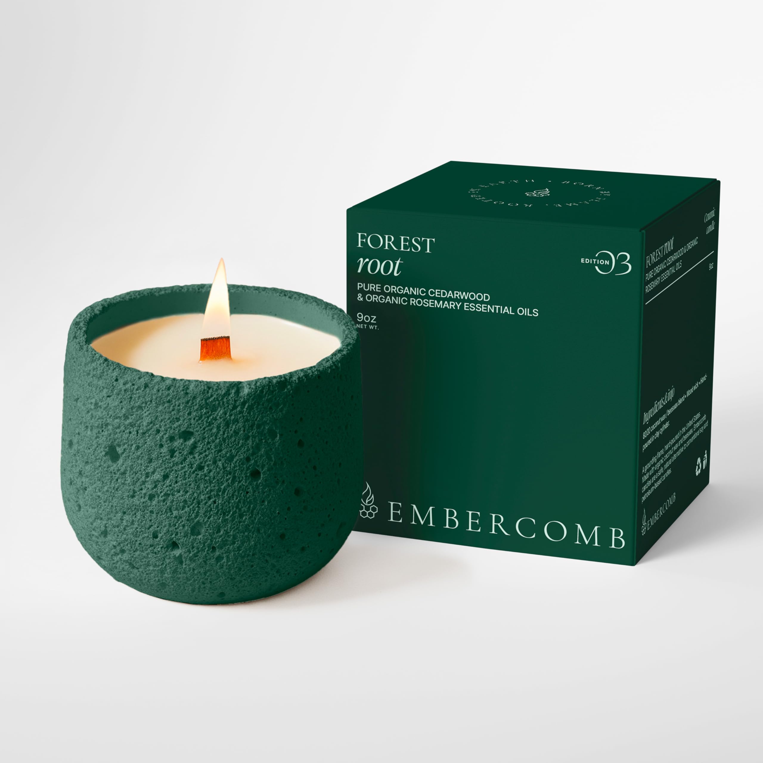 Embercomb Forest Root candle wood wick in ceramic vessel for slow burn