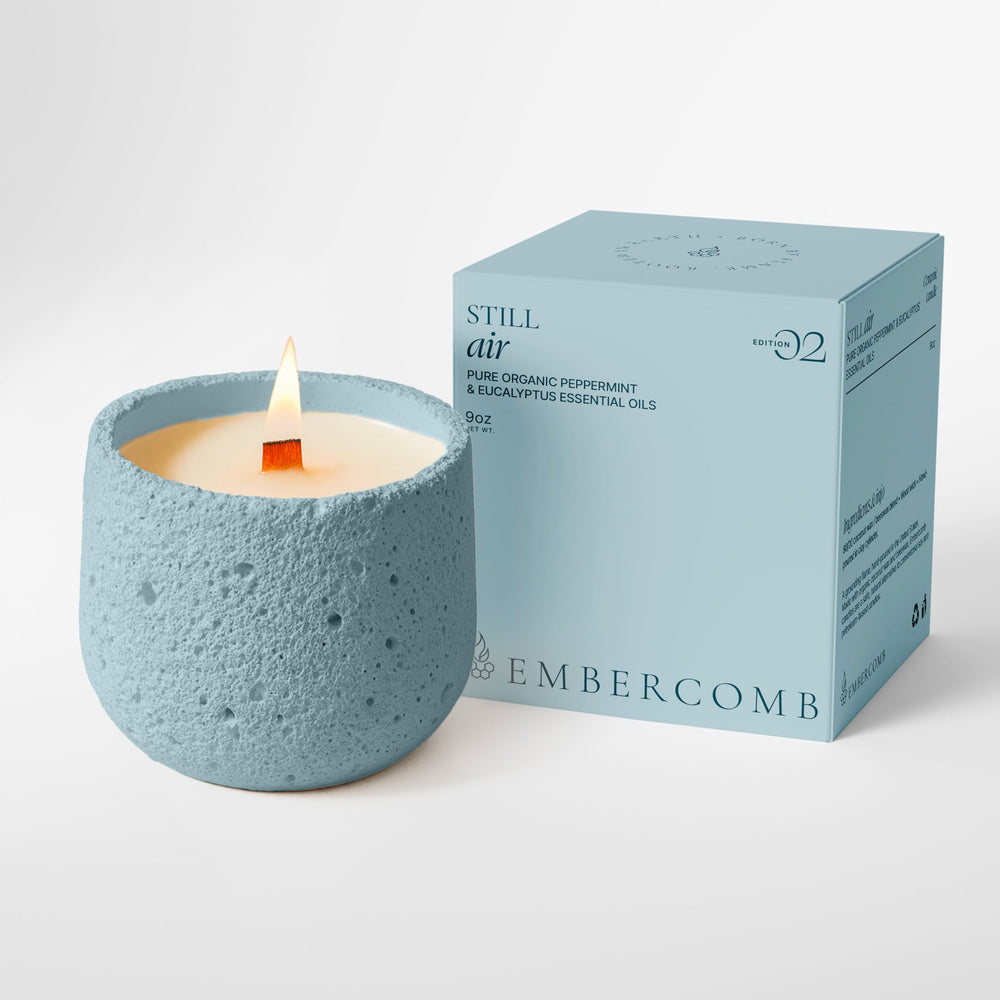 Embercomb Still Air candle in beeswax vessel promotes calm focus during meditation