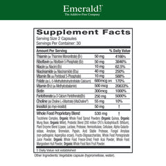 Emerald Labs B-Healthy capsules arranged highlighting full spectrum B vitamins for energy and focus