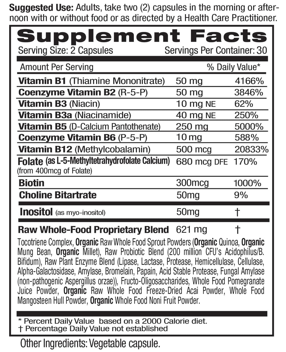 Emerald Labs B-Healthy label close-up highlighting methylated folic acid and B vitamins
