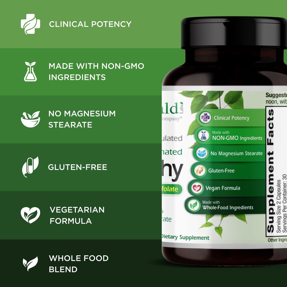 Emerald Labs B-Healthy methylated folic acid closeup for heart health support