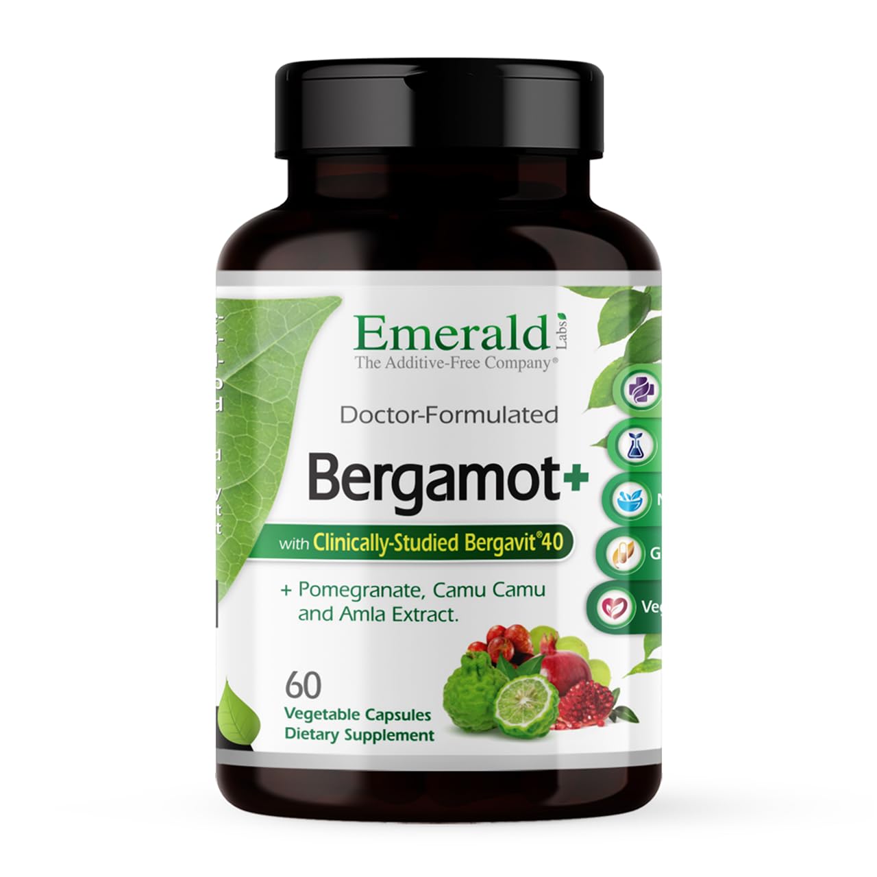 EMERALD LABS Bergamot+ bottle for daily metabolism support in a gluten-free vegan format.