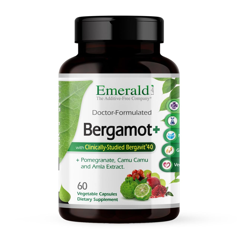 EMERALD LABS Bergamot+ bottle for daily metabolism support in a gluten-free vegan format.