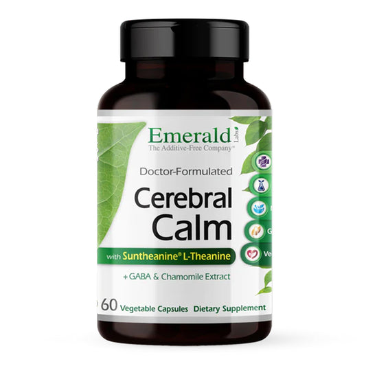 Emerald Labs Cerebral Calm bottle front for daily balance and calm support.