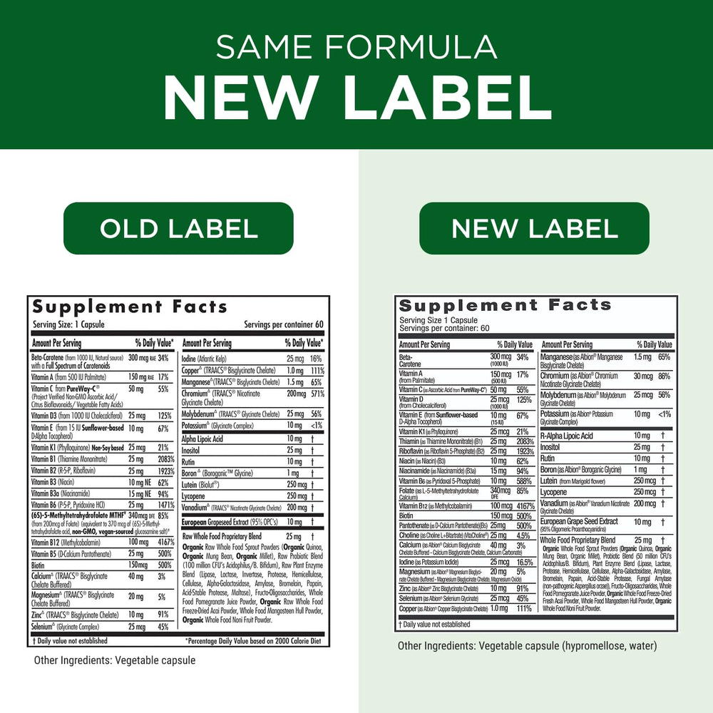 EMERALD LABS Complete 1-Daily Multi bottle on shelf in a kitchen.