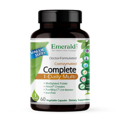 EMERALD LABS Complete 1-Daily Multi bottle on a table for daily immune and energy support.