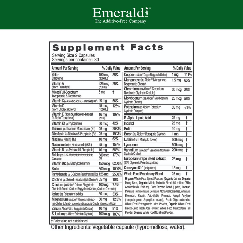 Emerald Labs Complete Premium Multi capsules closeup supports daily nutrient intake