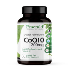 Emerald Labs CoQ10 200mg bottle front showing heart health focus