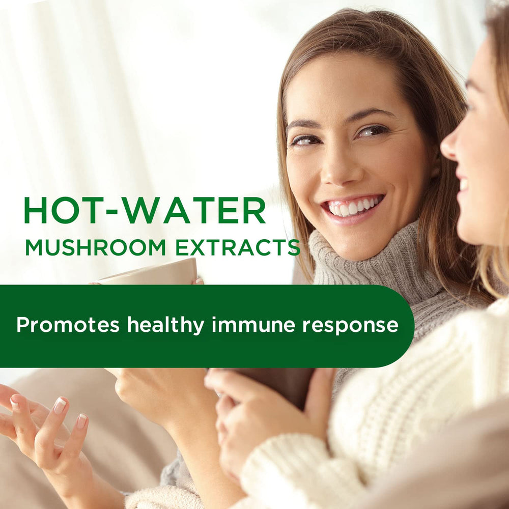 Ingredients panel highlighting Maitake gold mushrooms and Meriva turmeric for immune-friendly support