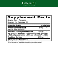 Emerald Labs Elevated Mood capsules highlighting vegan, easy-use mood support.