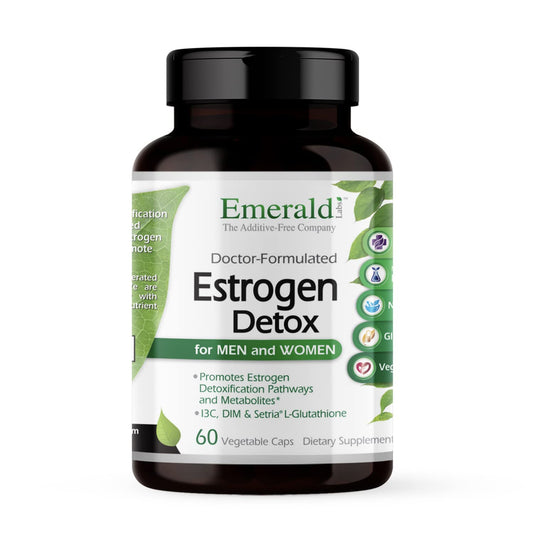 Emerald Labs Estrogen Detox bottle for hormone balance and daily wellness.