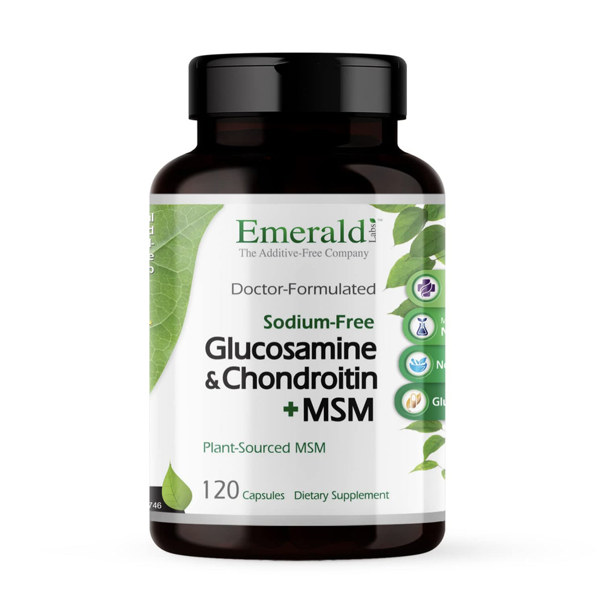 Emerald Labs glucosamine-chondroitin-msm bottle supports proactive joint health.
