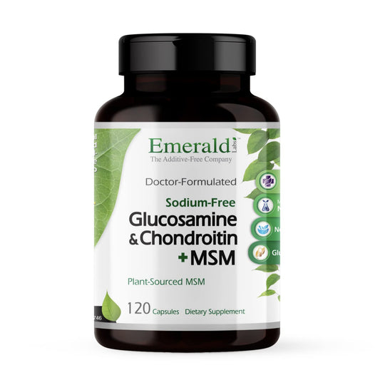Emerald Labs glucosamine-chondroitin-msm bottle supports proactive joint health.