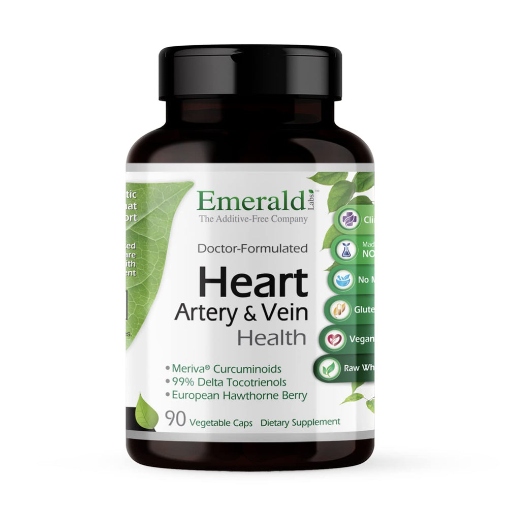Emerald Labs heart bottle front showing heart health support in a gluten-free formula