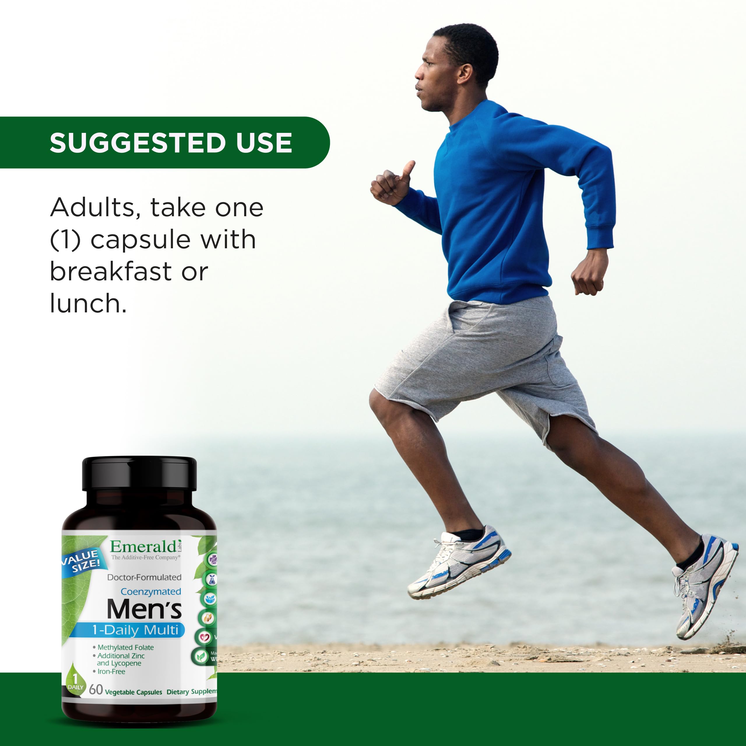 Emerald Labs Men's 1 Daily Multi vitamin D3 illustration signals bone-supporting potential.