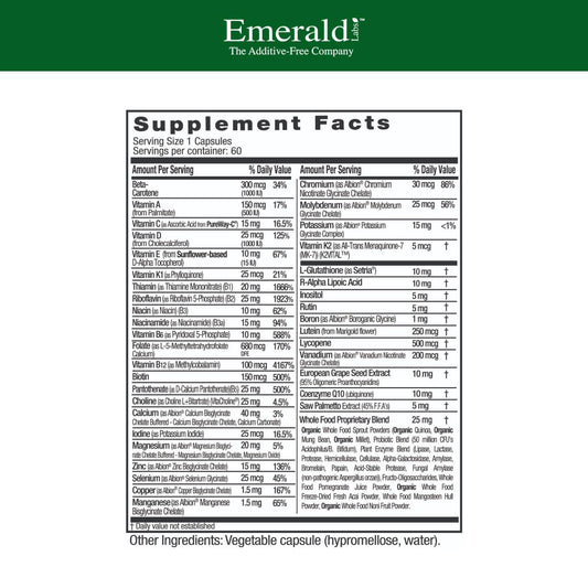 Emerald Labs Men's 45+ 1-Daily Multi capsules ready to support bone and heart health
