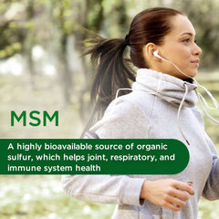 Emerald Labs MSM bottle pour showing easy daily dosage for wellness.