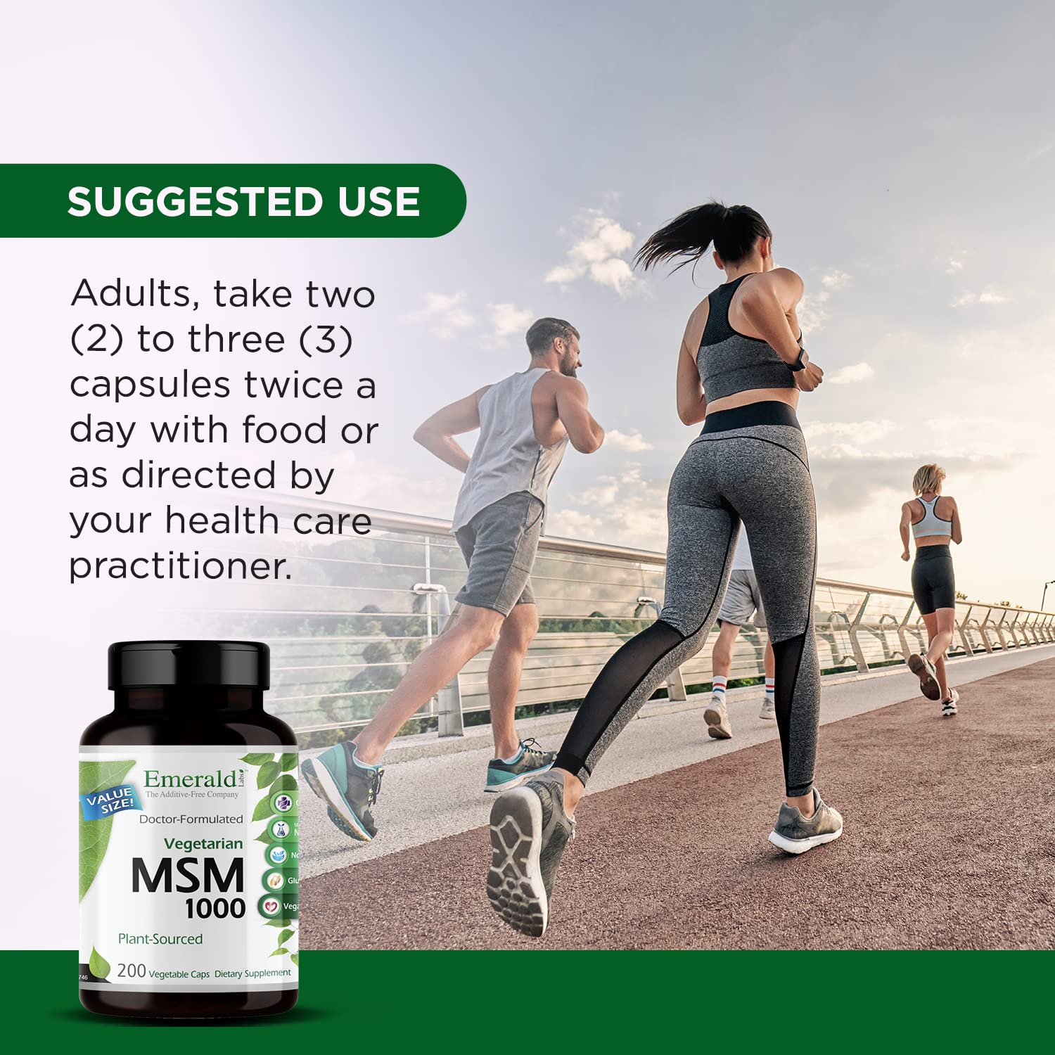 Emerald Labs MSM joint visual suggests improved mobility after use.