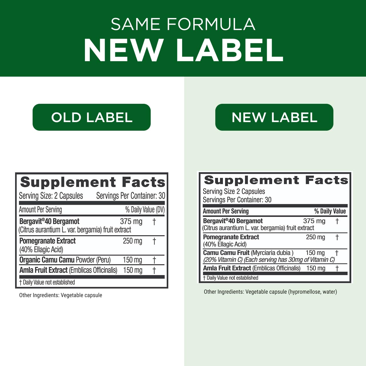 Front view of EMERALD LABS Bergamot+ box with bold branding.