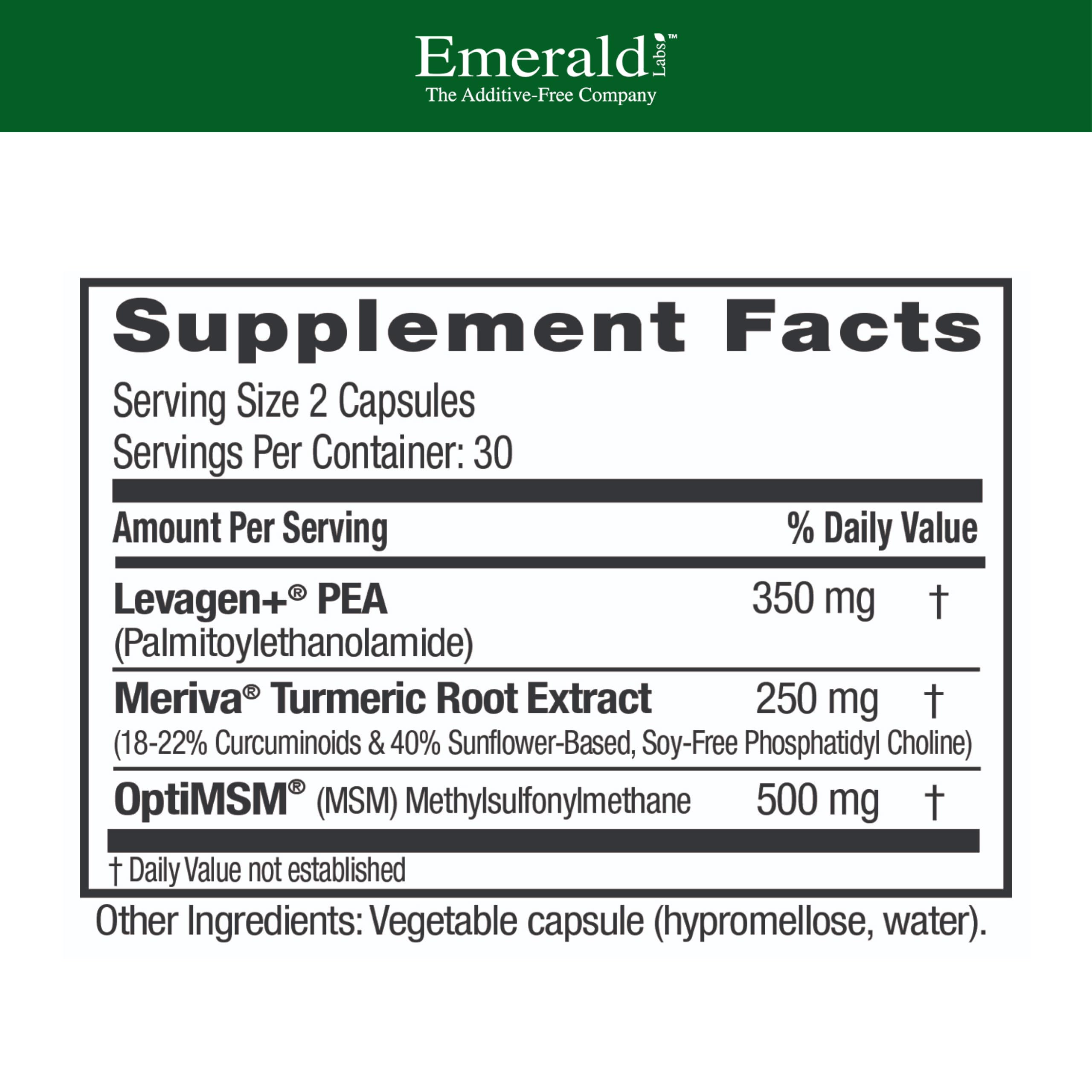Emerald Labs Pea+ with Levagen+ capsules for convenient recovery after workouts