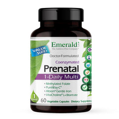 Emerald Labs Prenatal 1-Daily Multi bottle for convenient daily support for mom and baby