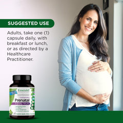 Emerald Labs Prenatal 1-Daily Multi vegetable capsules confirming soy-free and gluten-free formula