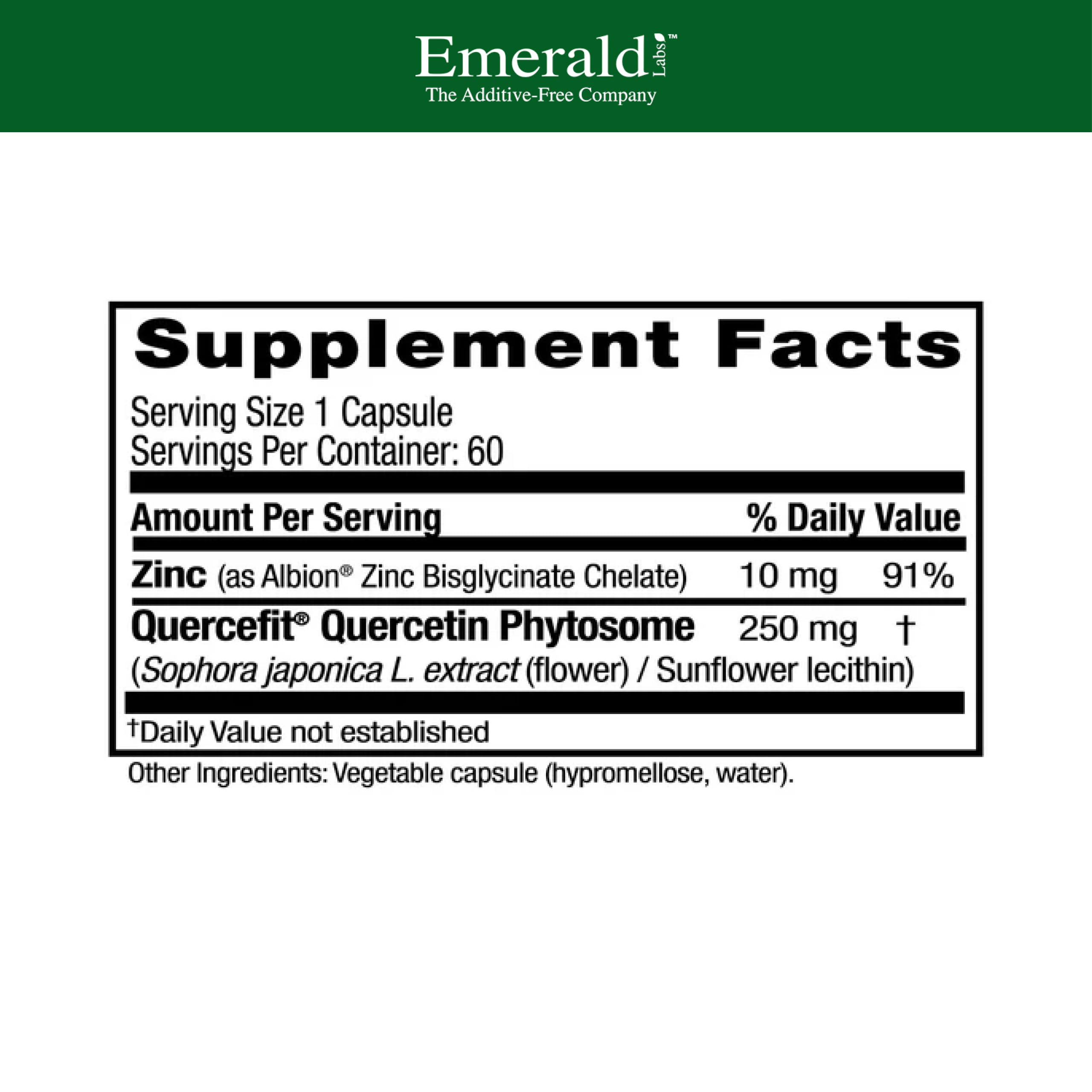 Emerald Labs Quercetin Phytosome Plus bottle pour illustrating convenient daily use