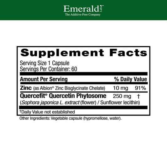 Emerald Labs Quercetin Phytosome Plus bottle pour illustrating convenient daily use