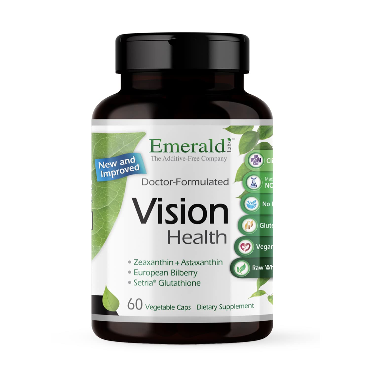 Emerald Labs Vision Health bottle front emphasizing eye health support.