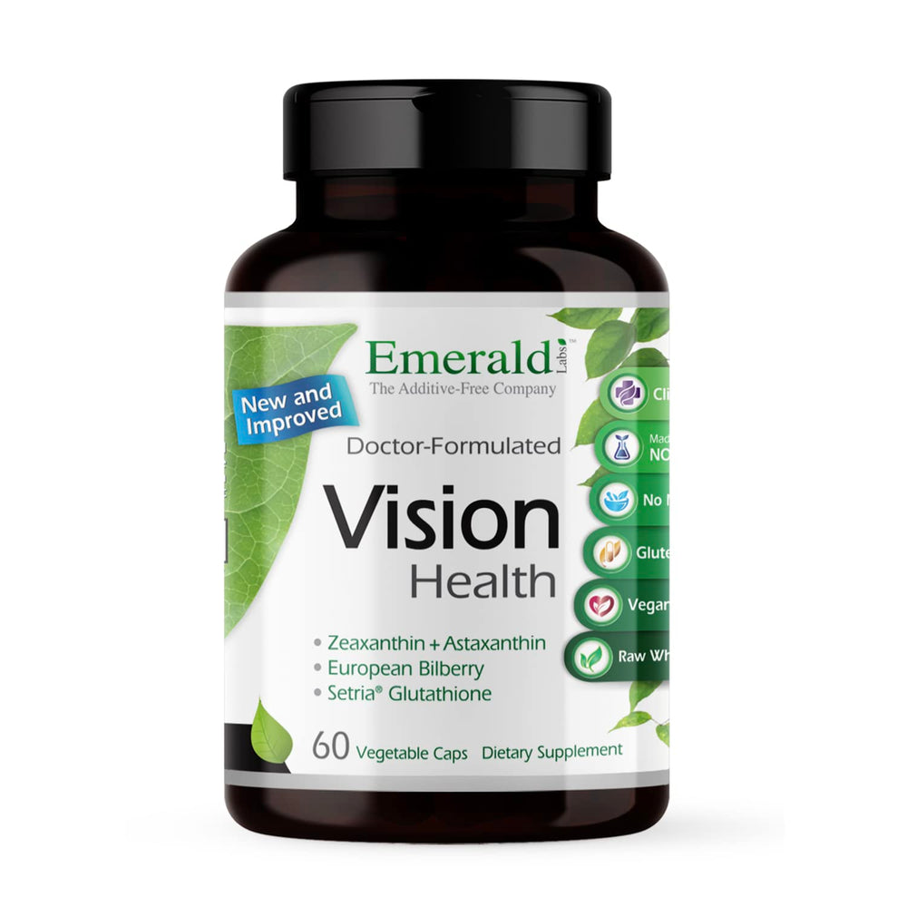 Emerald Labs Vision Health bottle front emphasizing eye health support.