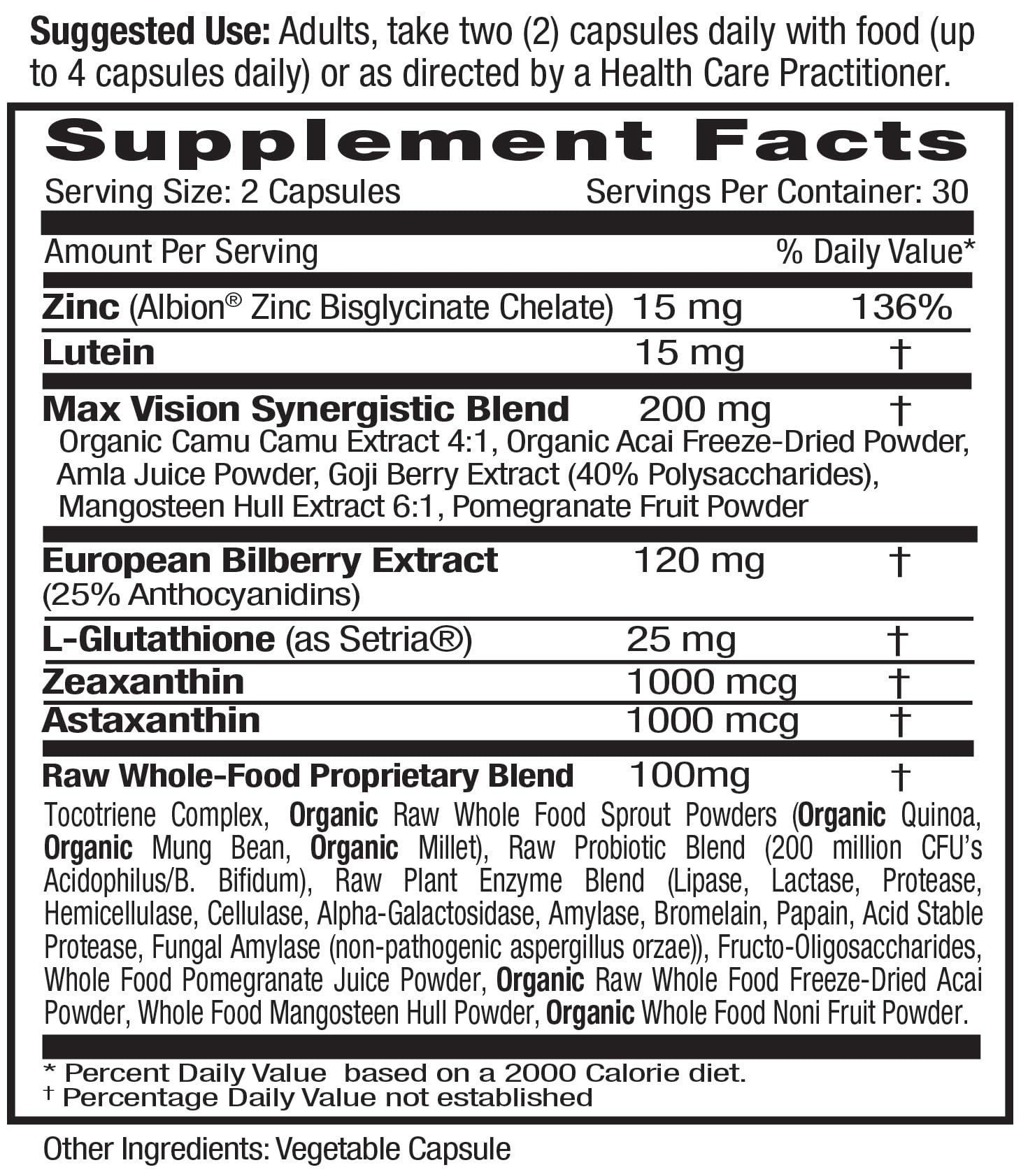 Emerald Labs Vision Health highlights lutein and zeaxanthin for eye support.