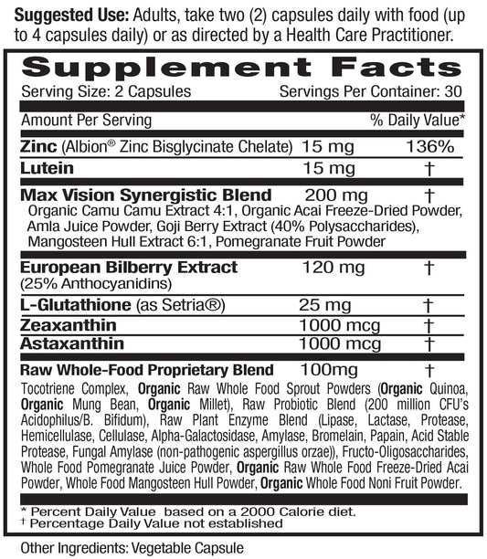 Emerald Labs Vision Health highlights lutein and zeaxanthin for eye support.