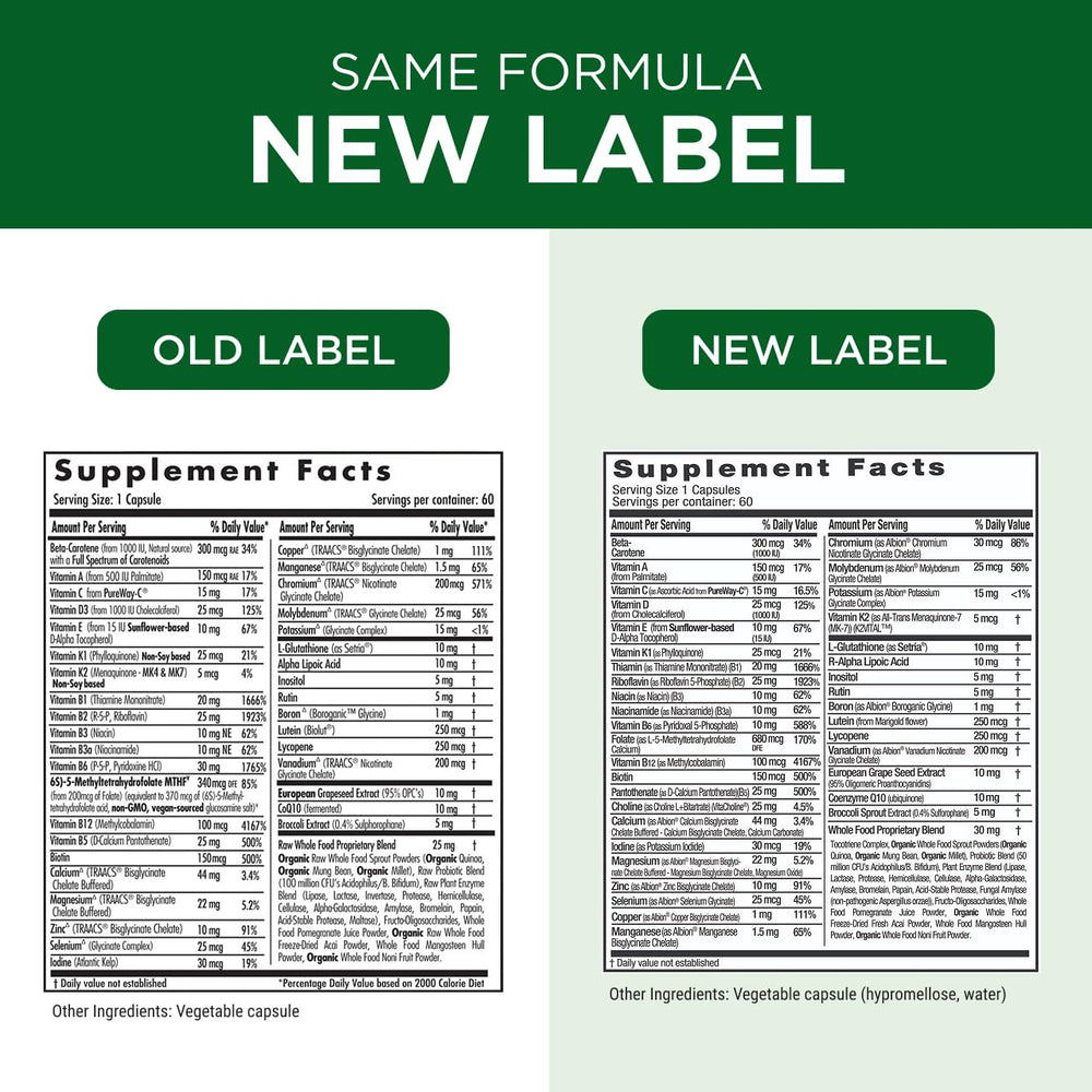 Emerald Labs Women's 45+ gluten-free and allergen-free packaging claim for sensitive needs.