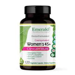 Emerald Labs Women's 45+ Multi bottle showing a complete gluten-free multivitamin for bone support
