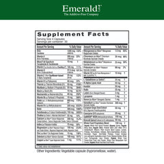 Closeup of Emerald Labs capsules highlights high-bioavailability B vitamins
