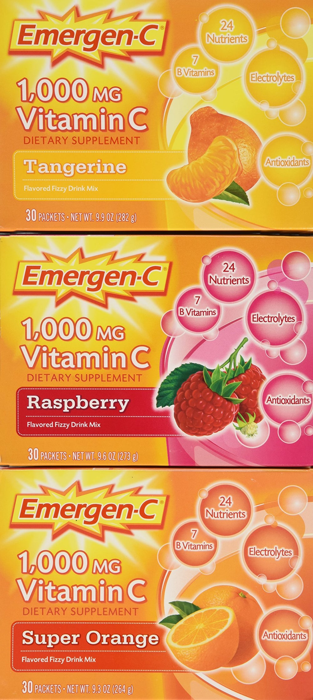Emergen-C collection variety cartons displaying three flavors for daily refreshment