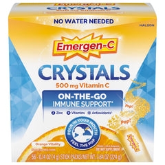 Emergen-C Crystals orange vitality stick-pack for on-the-go immune support.