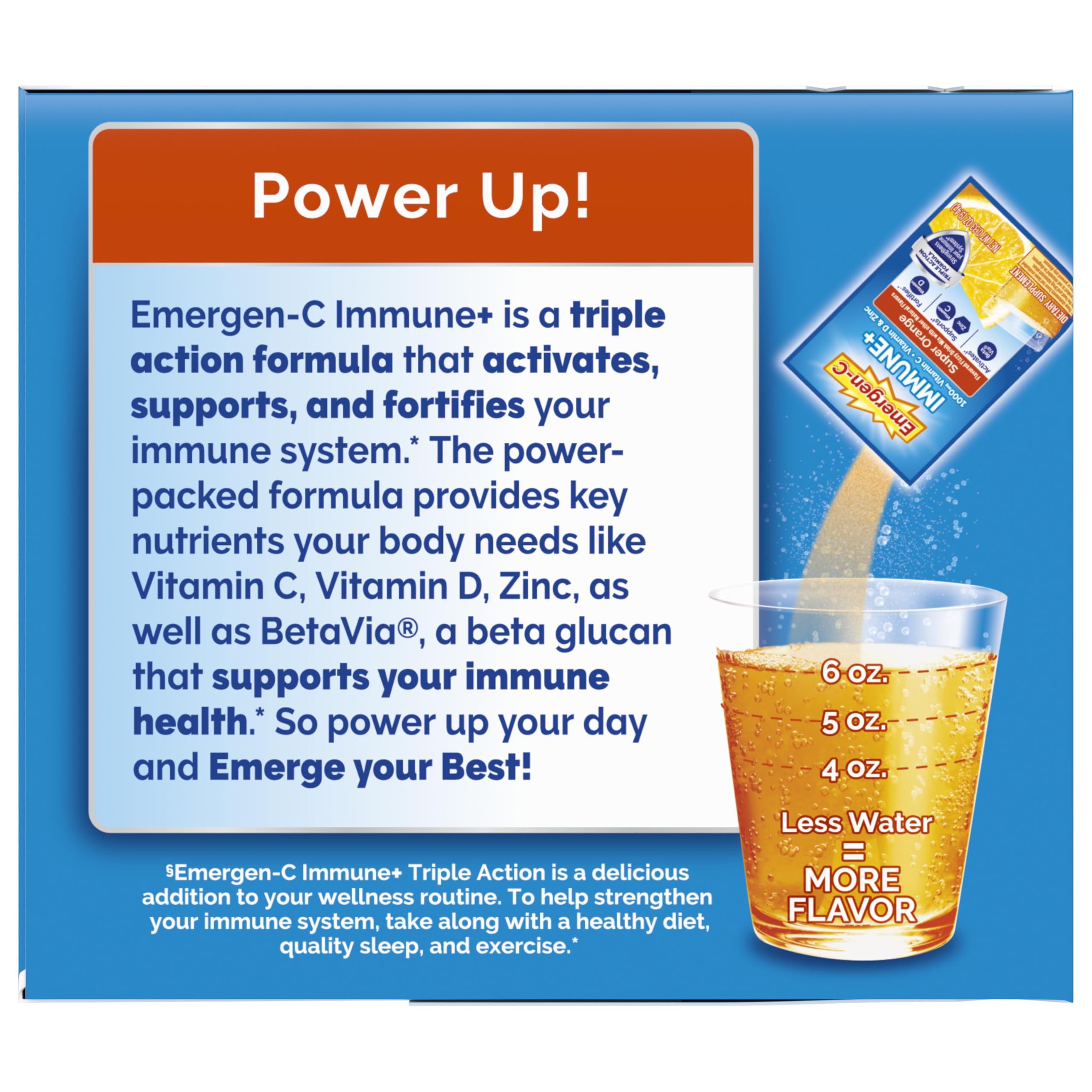 Vitamin D and Zinc noted on Emergen-C Immune+ label