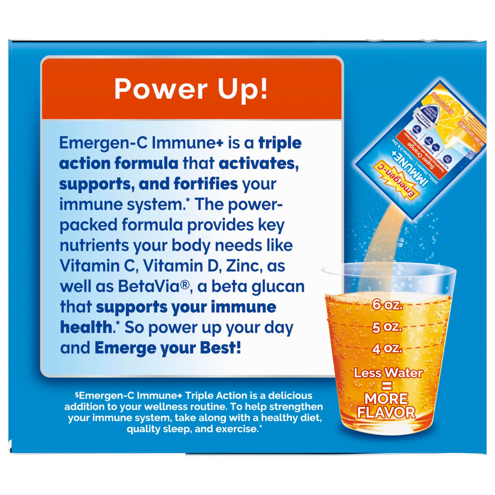 Vitamin D and Zinc noted on Emergen-C Immune+ label