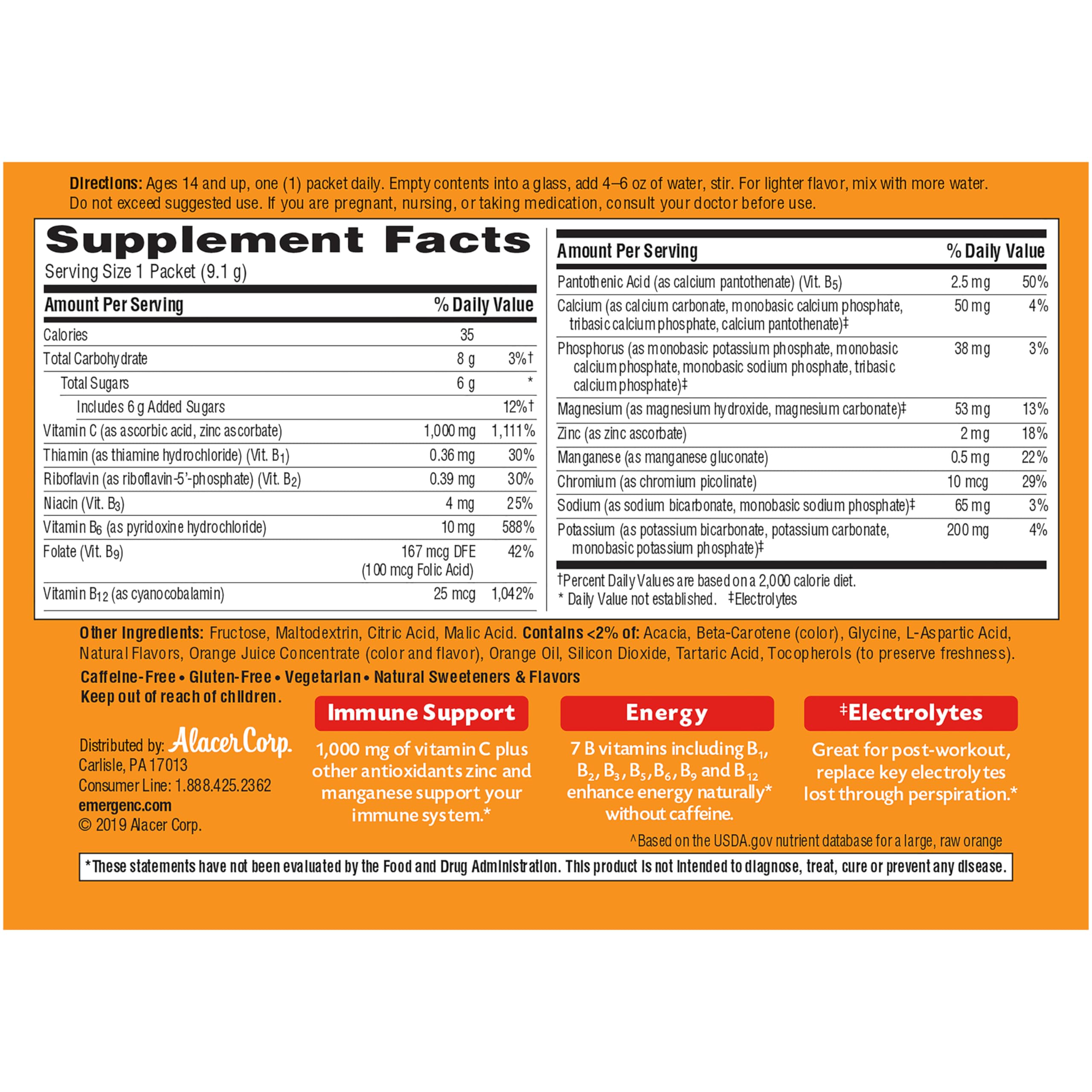 Emergen-C post-workout drink idea with natural orange flavor for hydration.