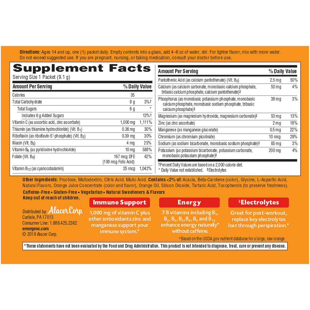 Emergen-C post-workout drink idea with natural orange flavor for hydration.