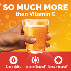 Emergen-C Super Orange flavor powder dissolving easily in water for a refreshing boost.