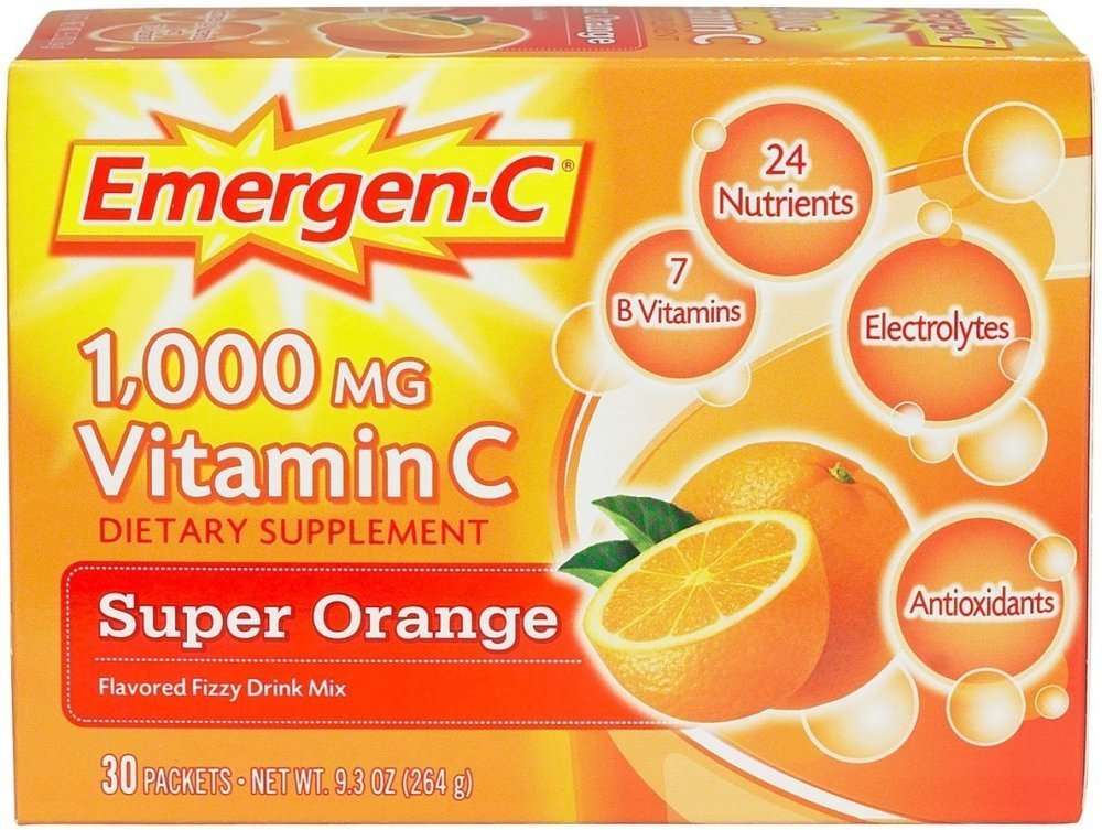 Emergen-C Super Orange powder dissolving in water for a convenient daily vitamin boost