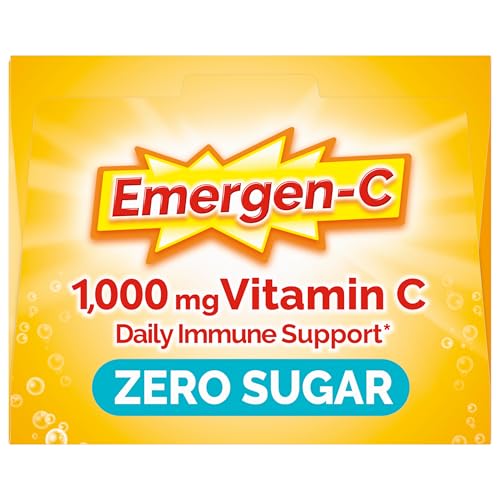 Emergen-C Zero Sugar packaging shows gluten-free and vegetarian badges.