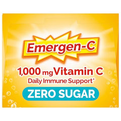 Emergen-C Zero Sugar packaging shows gluten-free and vegetarian badges.