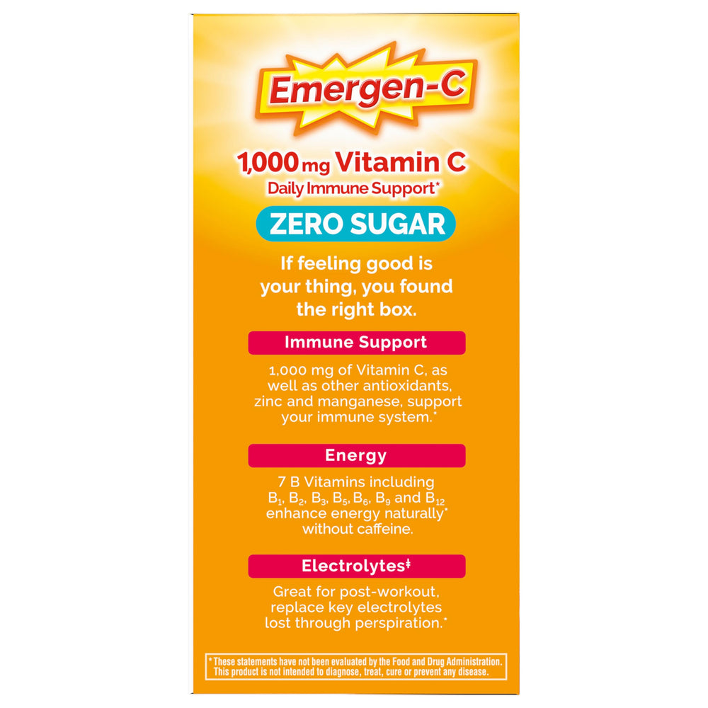 Emergen-C Zero Sugar cup with ice shows a cold, refreshing beverage.