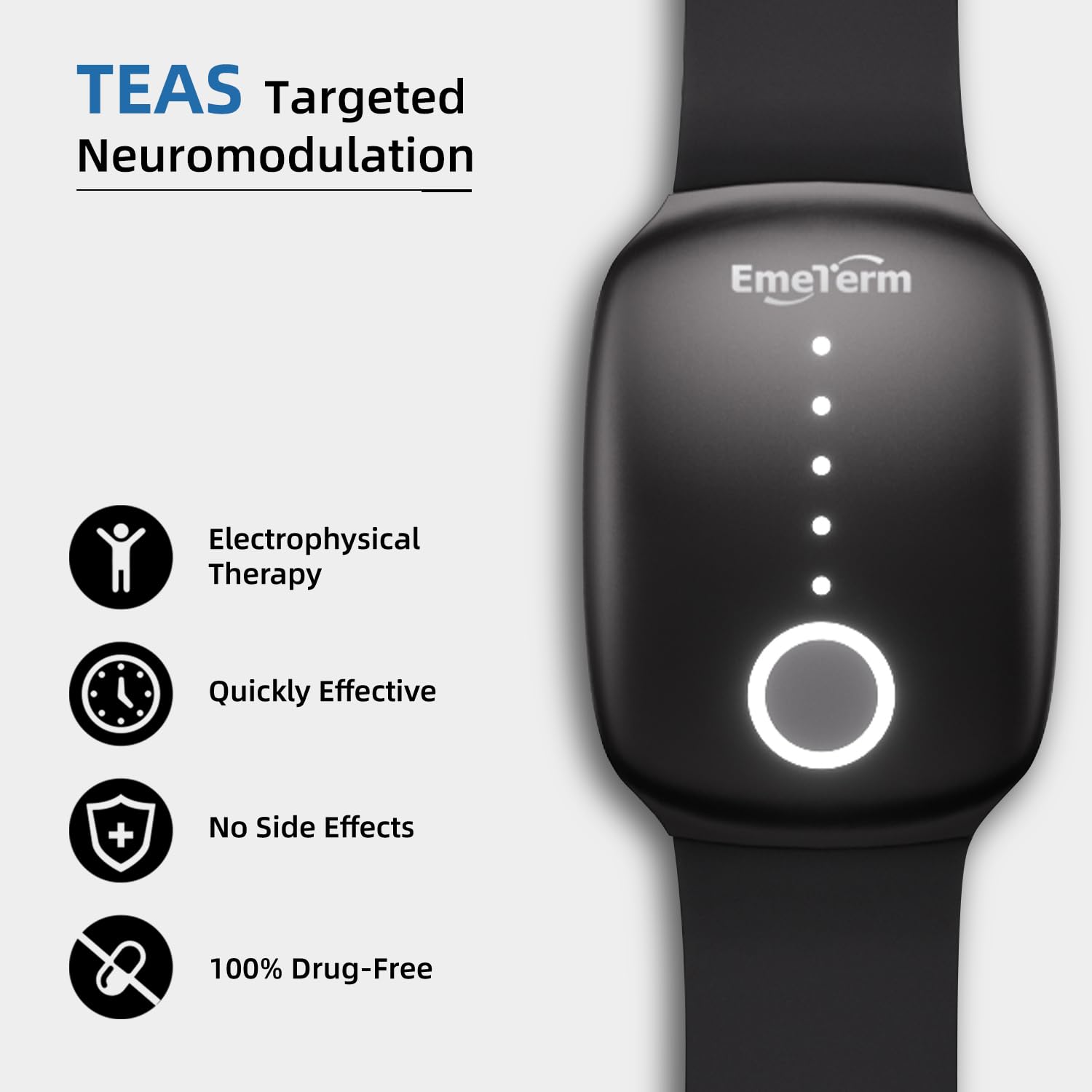 EmeTerm conductive gels used with wristband for reliable transcutaneous stimulation.