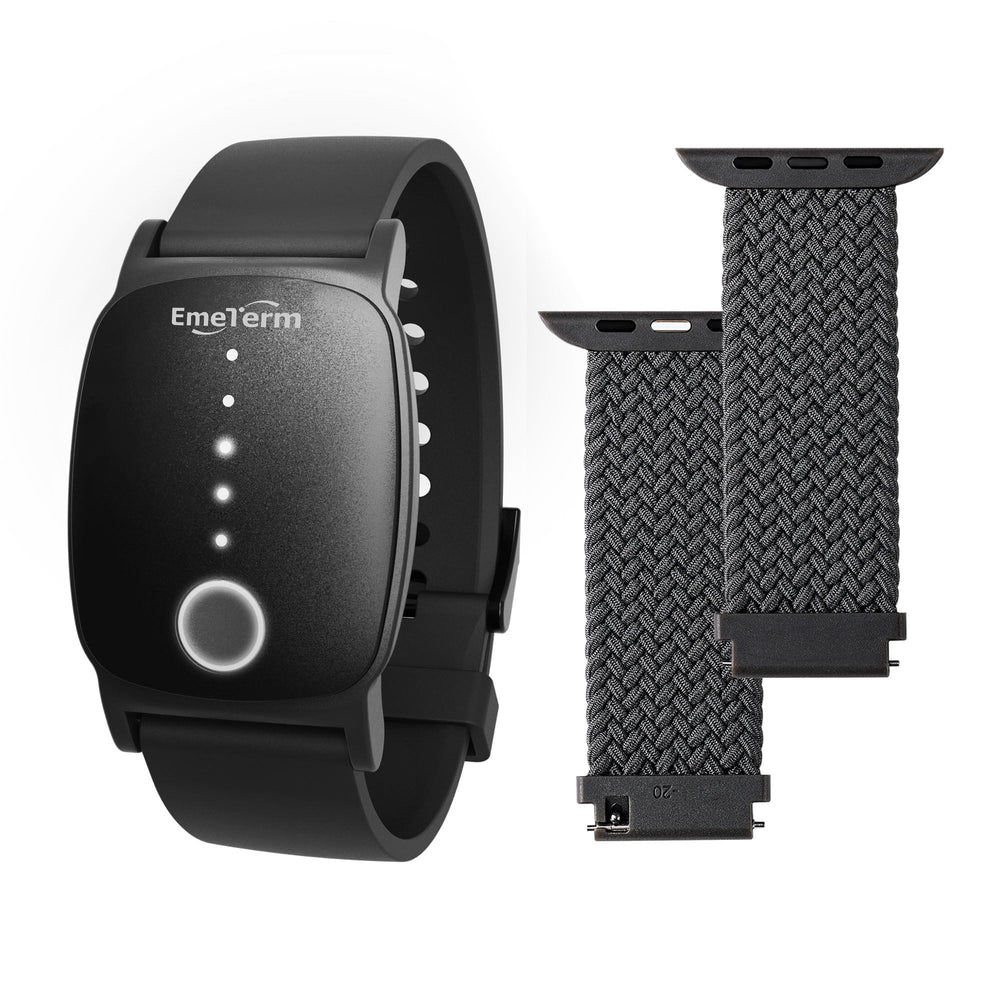 EmeTerm Explore Galaxy wristband worn on the wrist for motion sickness relief.