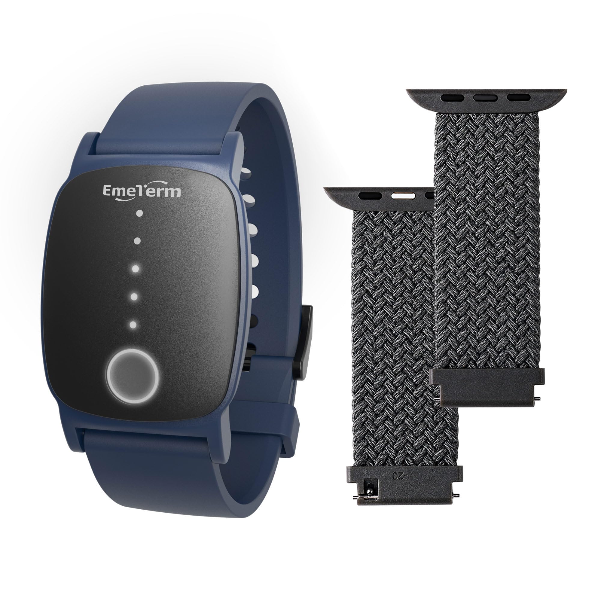 EmeTerm Explore navy-blue wristband for travel anti-nausea support and comfort.