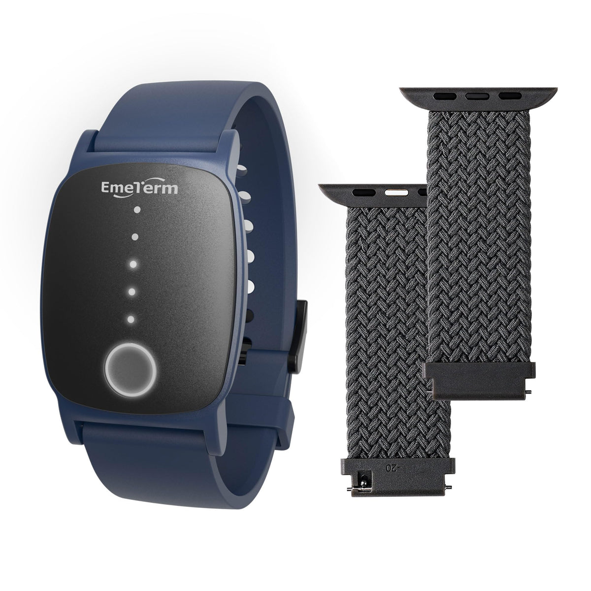 EmeTerm Explore navy-blue wristband for travel anti-nausea support and comfort.